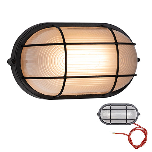 Eurolux - Braai Light Oval Large Grid Bulk Head 275mm Black - Bulkheads - B301