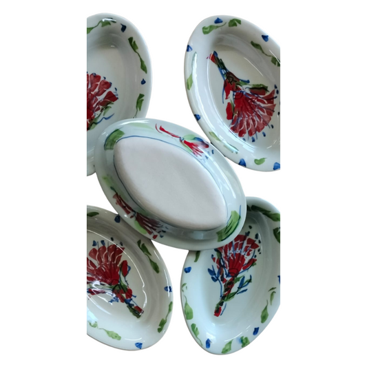 Esra Bosch - Oval Ceramic Pasta Bowl - Red Pincushions (Buy Single)