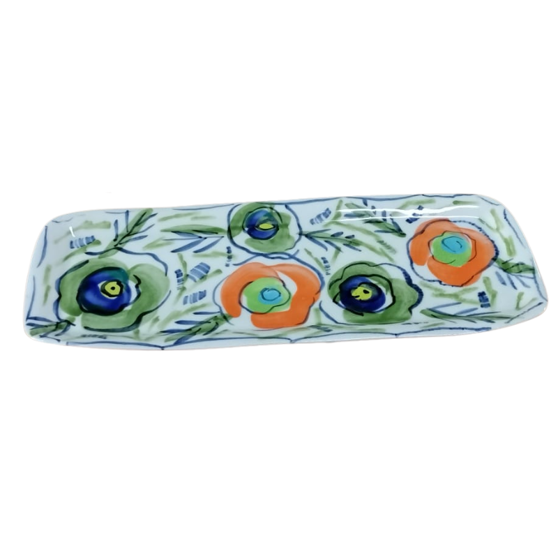 Esra Bosch - Rectangular Ceramic Snack Tray - Flowers - Handmade