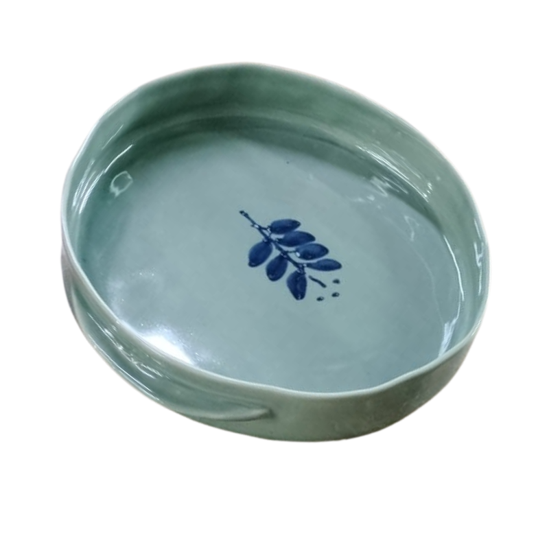 Esra Bosch - Round Ceramic Bowl - Blue Leaves