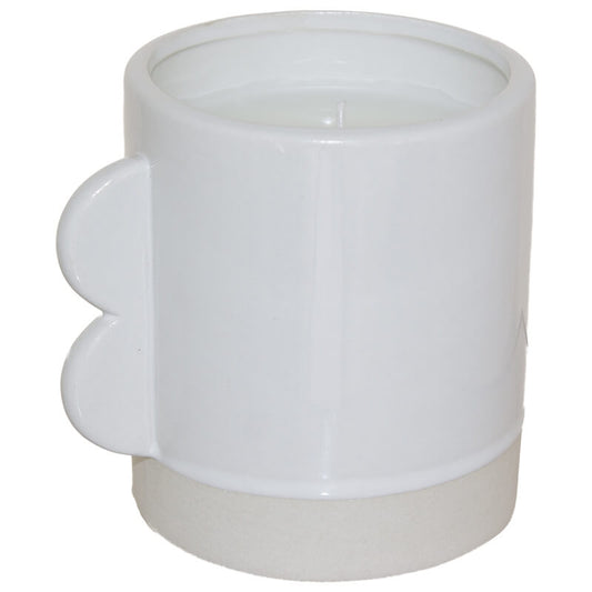 Candle Holder in White Ceramic with White Wax