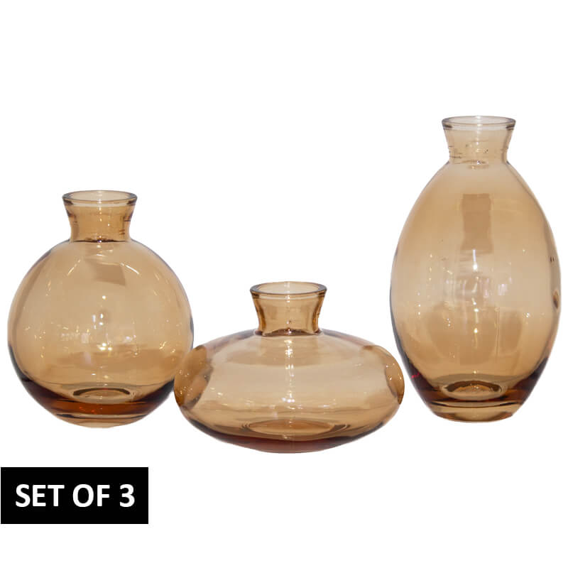 Amber Glass Bud Vases in a set of 3