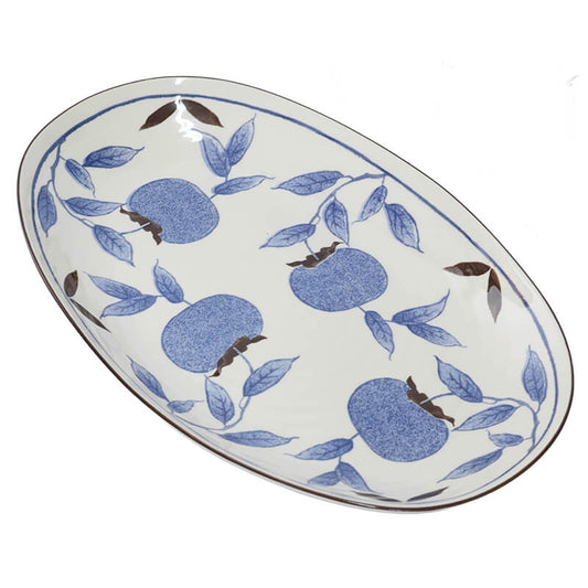 Ceramic Oval Plate with Blue Fruit (31 X 20cm)