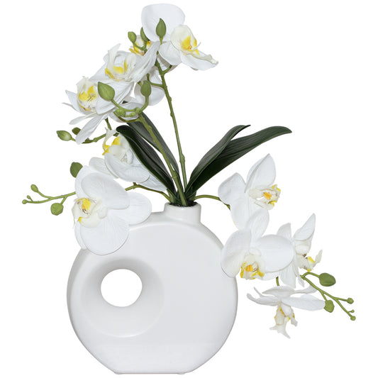 White Artificial Orchid in White Decor Vase with Handle, Artificial Flowers, Home Decor