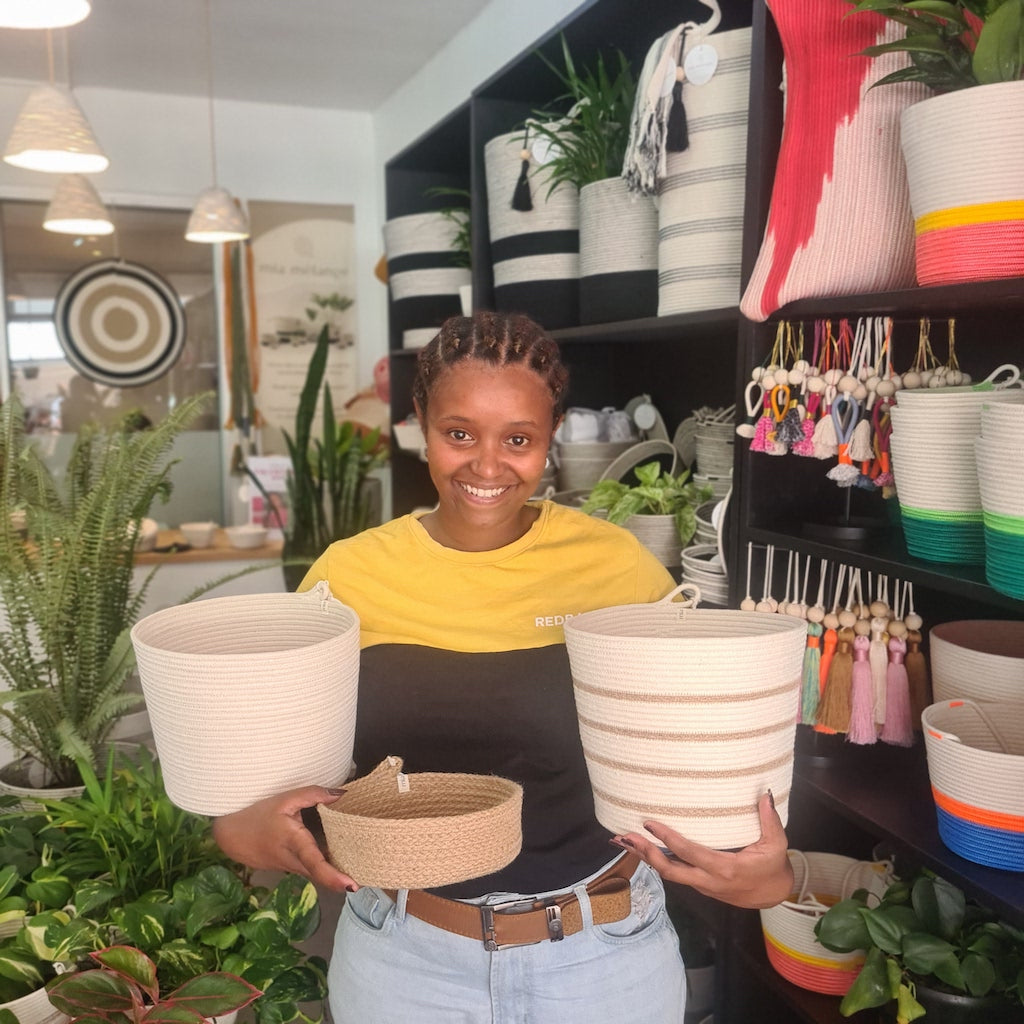 Planter and Table Basket Set - Jute & Ivory - SALE