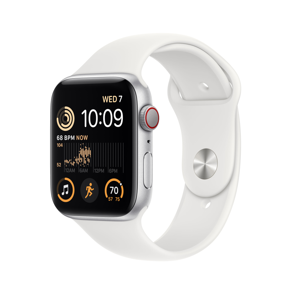 Apple - Apple Watch SE  GPS + Cellular 40mm Silver Aluminium Case with White Sport Band - Regular - MNPP3SO/A