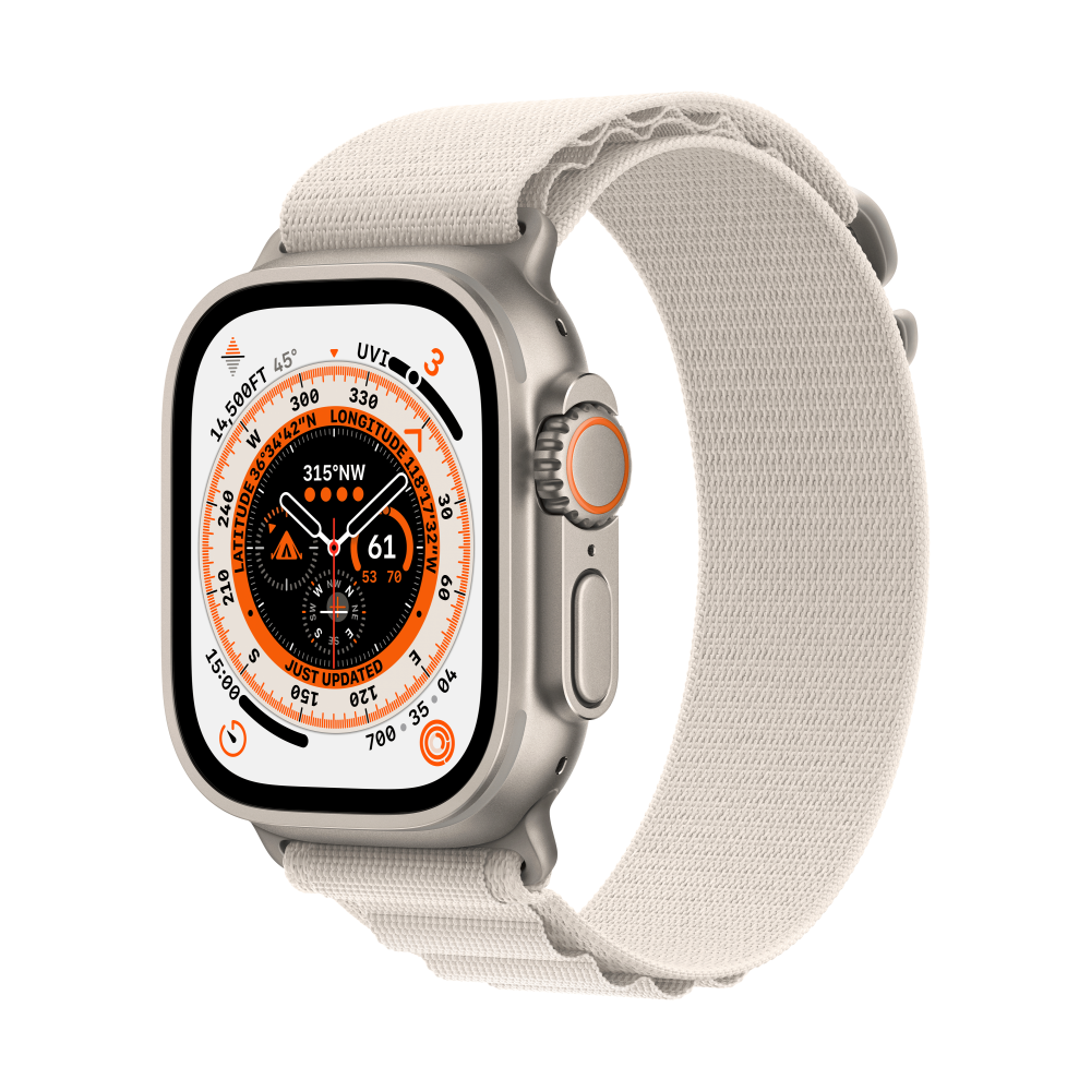Apple - Apple Watch Ultra GPS + Cellular - 49mm Titanium Case with Starlight Alpine Loop - Medium - MQFR3SO/A