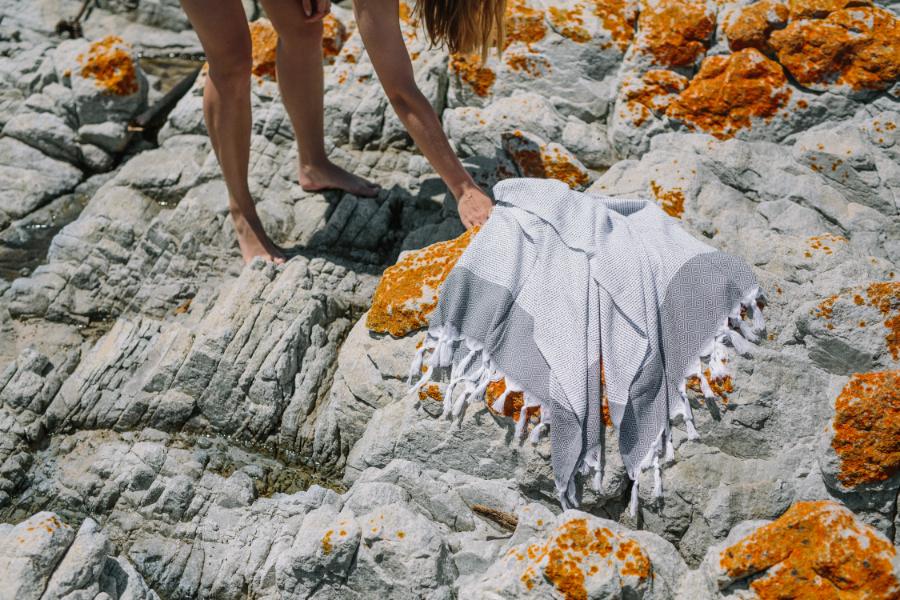 Dimanta Stripe Dark Grey Turkish Towel