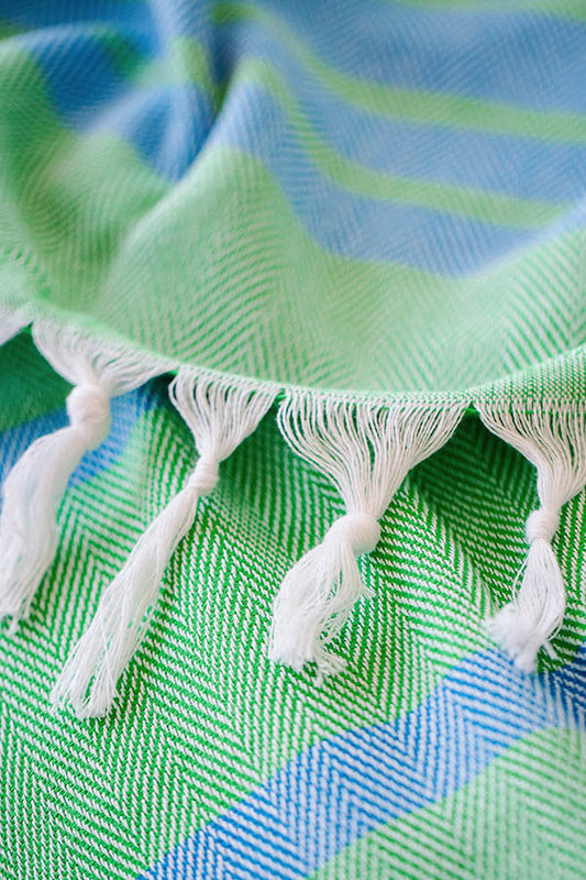 Herringbone Green & Blue Turkish Towel