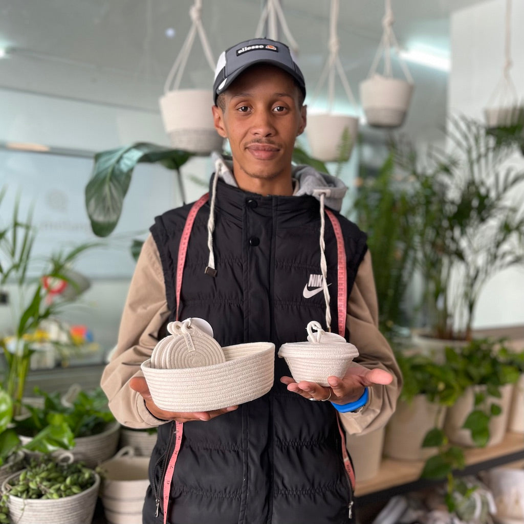 Oval Basket, Coasters and Lidded Bowl Basket (Set) - Ivory - SALE