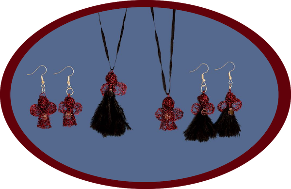 Karoo Angels - Black Feathers and Scarlet Wire Juweel Pendant