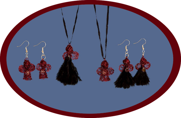 Karoo Angels - Black Feathers and Scarlet Wire Juweel Earrings