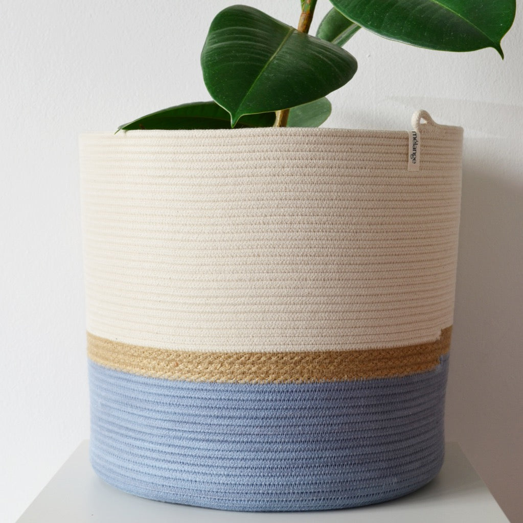 Cylinder Basket - Jute & Blue-Grey