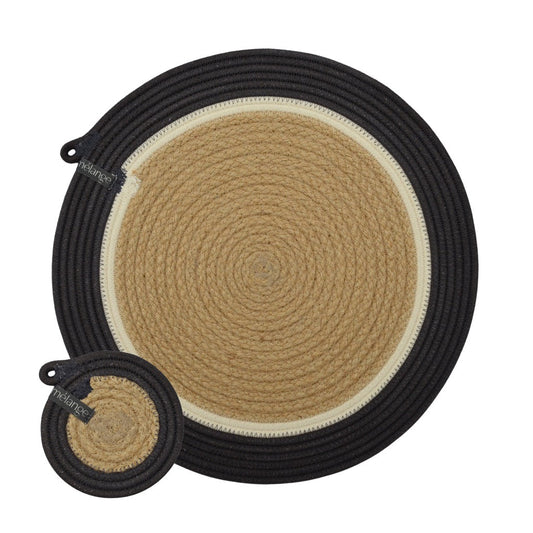 Placemats & Coasters (set of 4 each) - Charcoal Jute Jungle