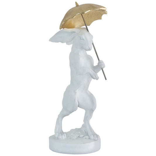 White Rabbit Figurine with Golden Umbrella