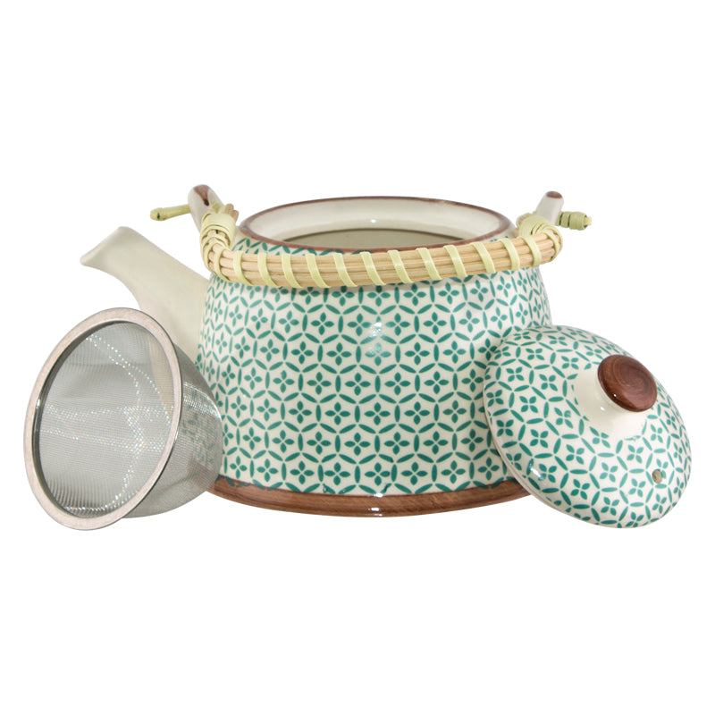 Ceramic Teapot with Infuser and Green Patterns (750 ml)