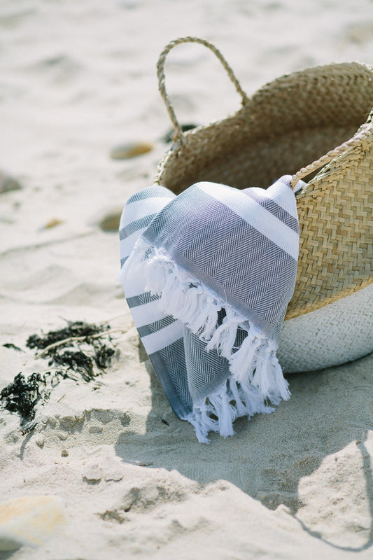 Herringbone Dark Grey & White Turkish Towel