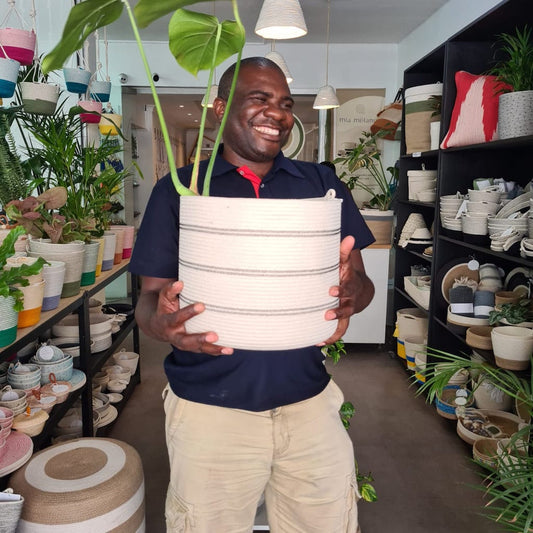 Cylinder Basket XL - Stitched Striped - SALE