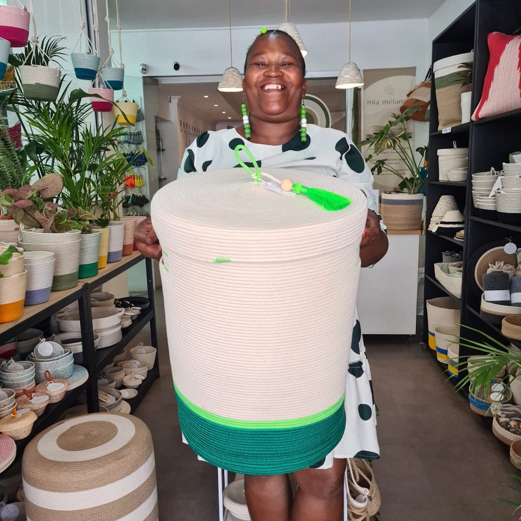 Lidded Laundry Basket L - Celebrate Spring Greens Block - SALE