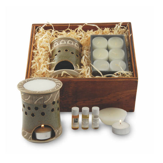 African Oil Burner Gift Pack in a Re-usable Wooden Box - Mockana