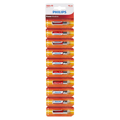 Philips Power Alkaline AAA Batteries 10-Single Blister with Tear Card- AV707