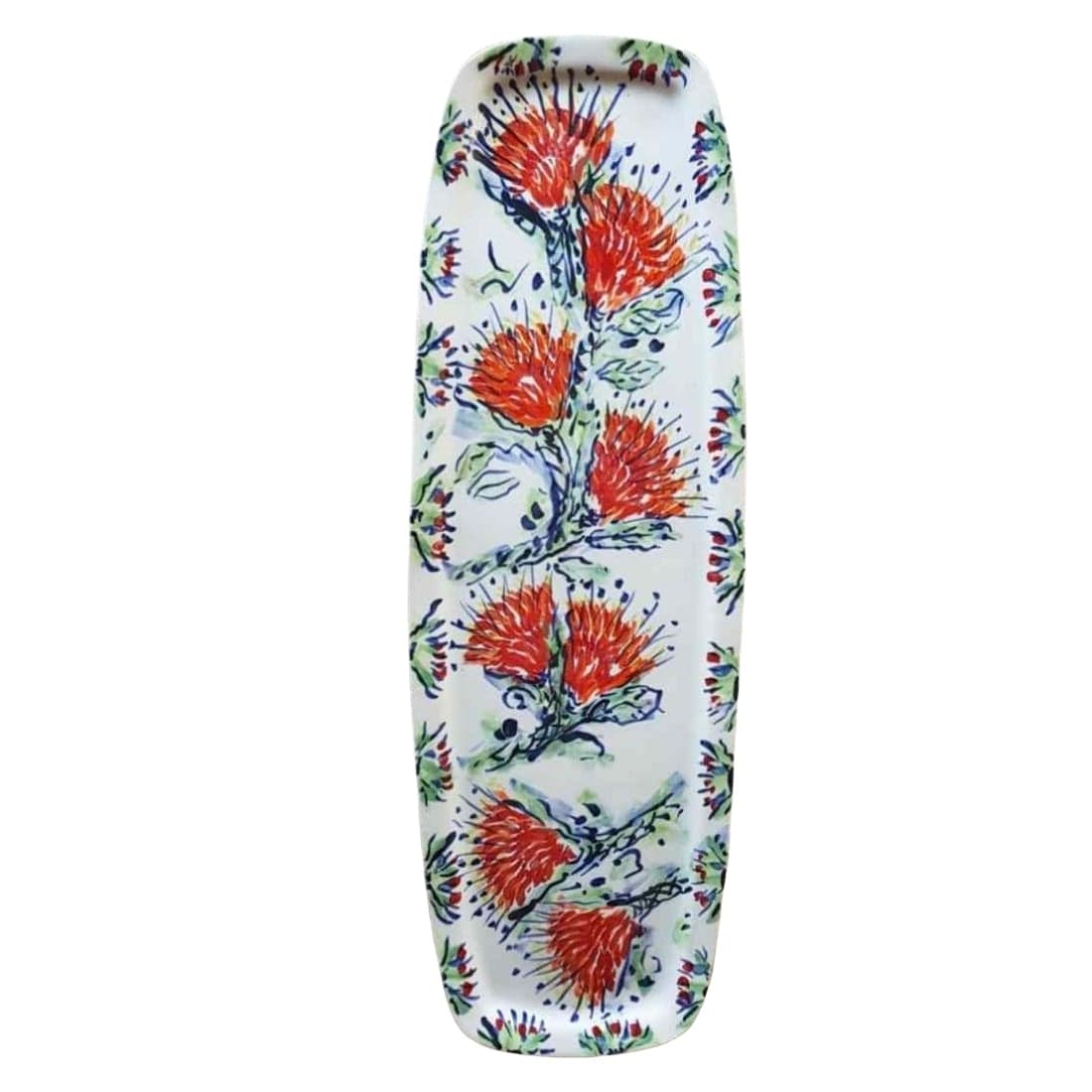 Large Rectangular Ceramic Platter - Painted Red Pincushions - Handmade by Esra Bosch