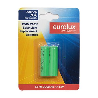 Eurolux - Rechargeables AA Battery for Solar Light NiMH 1.2V 300mAh (Twin Pack)