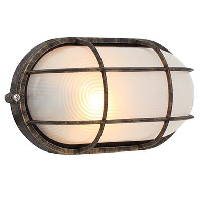 Eurolux - Oval Large Grid Bulkhead Light 280mm Black and Gold