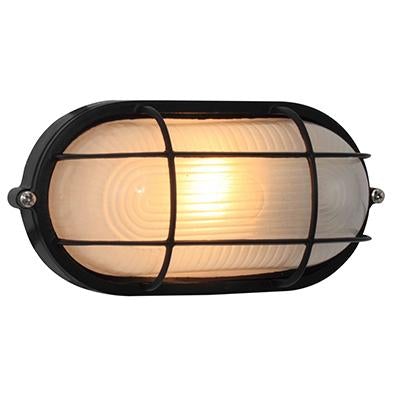 Eurolux - Oval Small Grid Bulkhead Light 210mm Black 1x60w