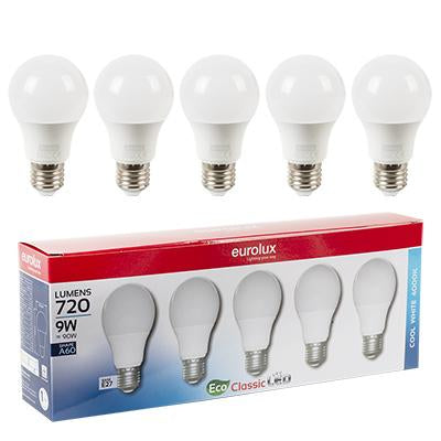 Eurolux - LED A60 Classic E27 9w 4000K 5 Pack