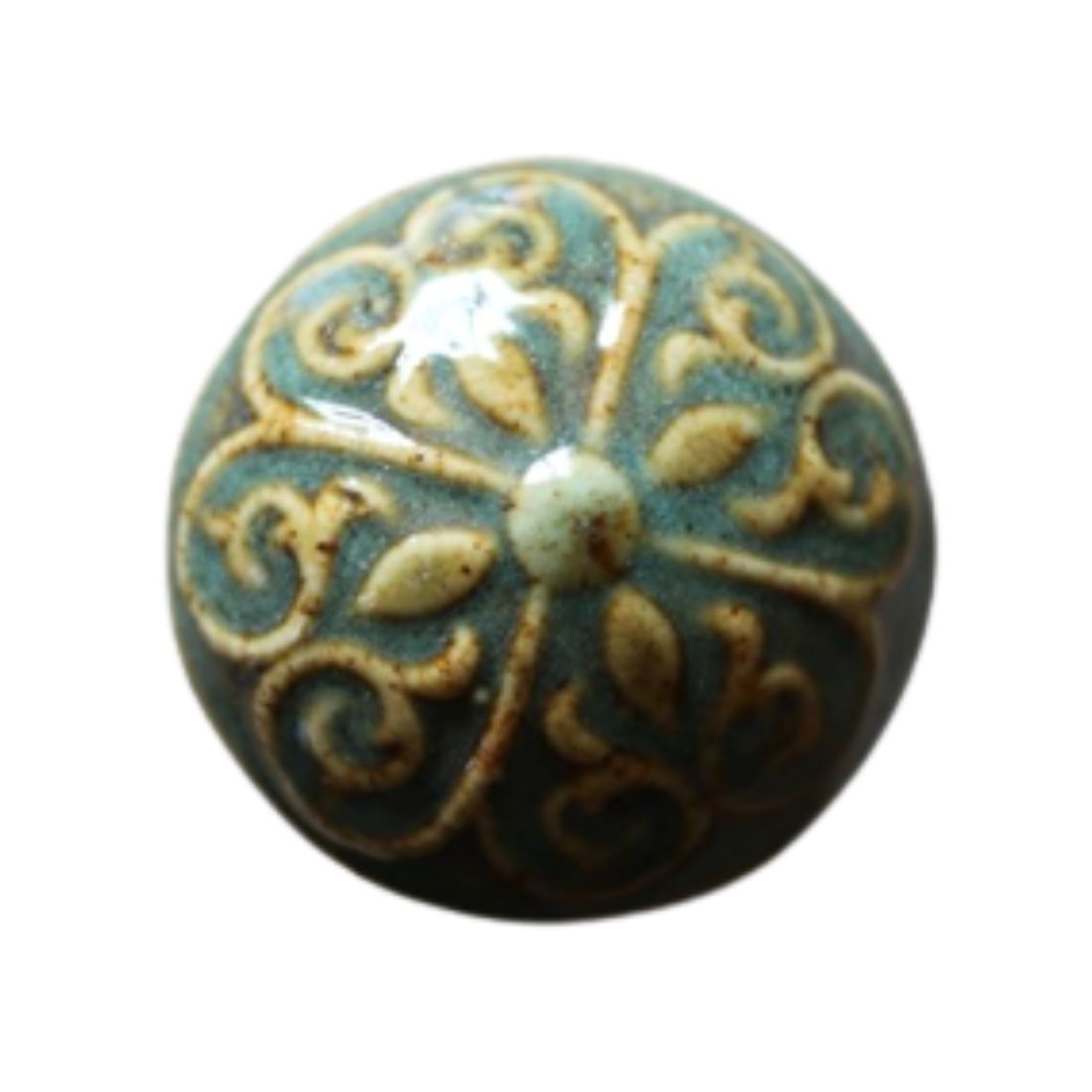 Ceramic Round Knob - Green and Yellow Pattern