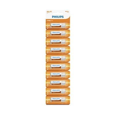 Philips Long-life Zinc AA Batteries 1.5V 10 Blister - tear off card