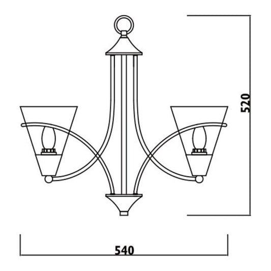 Radiant - 3LT Chandelier 540mm Black - RCH88