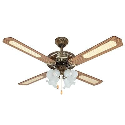 Radiant - Rattan Ceiling Fan with Light Antique Brass 4xE27 - RF9AB