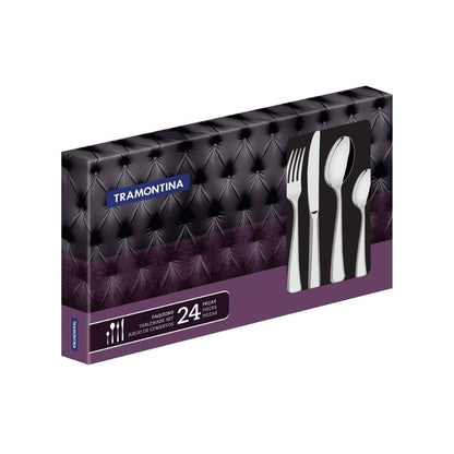 Tramontina Oslo stainless steel flatware set with table knives and mirror finish, 24 pc set - TRM-66985000