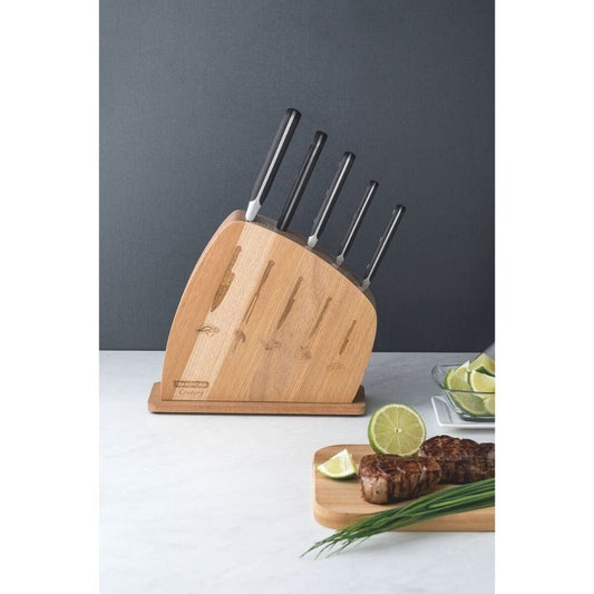 Tramontina Century knife set with stainless steel blades, polycarbonate and fiberglass handles, and wooden holder, 6pc set - TRM-24099036