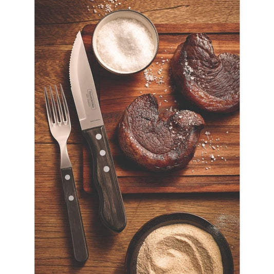 Tramontina Table Knives Tramontina Jumbo stainless steel steak knife set with brown Polywood handles, 4pc set - TRM-21199931