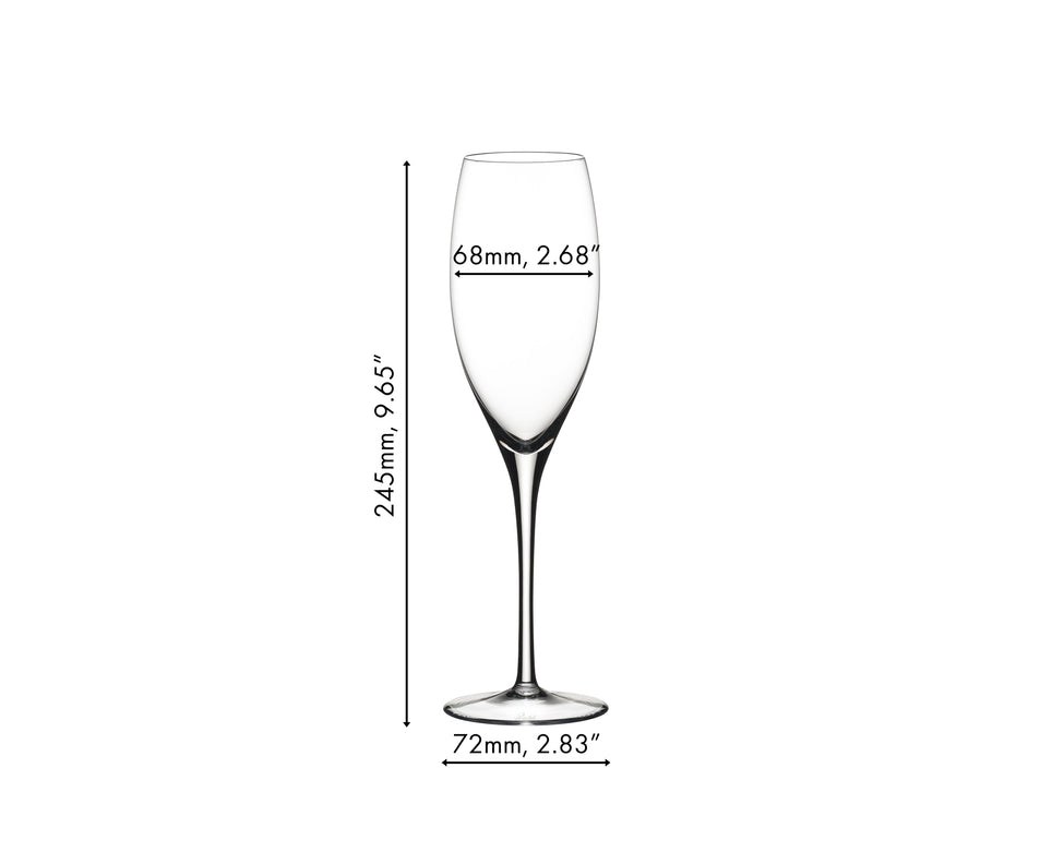 Measurement chart of a champagne flute with dimensions labeled. Riedel Sommeliers - Vintage Champagne Glass (1 Pack)