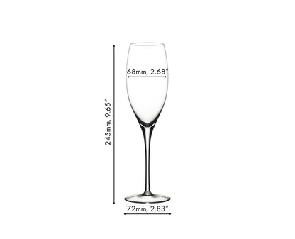 Measurement chart of a champagne flute with dimensions labeled. Riedel Sommeliers - Vintage Champagne Glass (1 Pack)