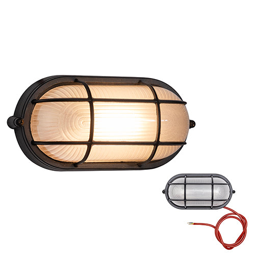 Eurolux - Braai Light Oval Small Grid Bulkhead 210mm Black - Bulkheads - B302