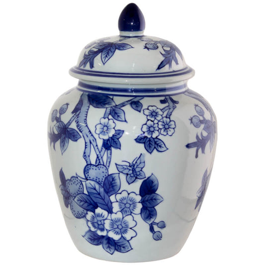 Motyl Ceramic Ginger Jar and Lid - Blue Flowers on White