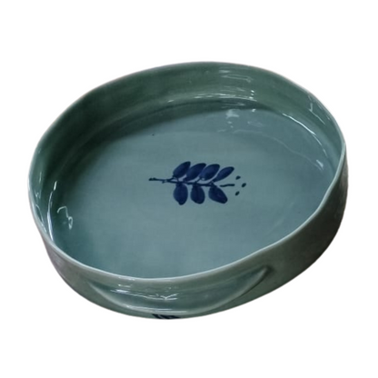 Esra Bosch - Round Ceramic Bowl - Blue Leaves