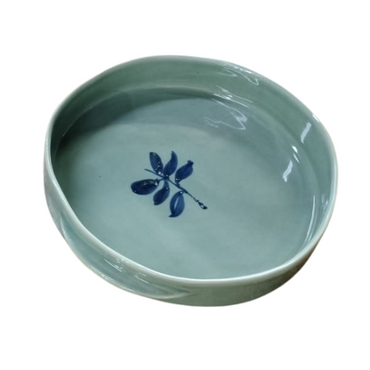 Esra Bosch - Round Ceramic Bowl - Blue Leaves