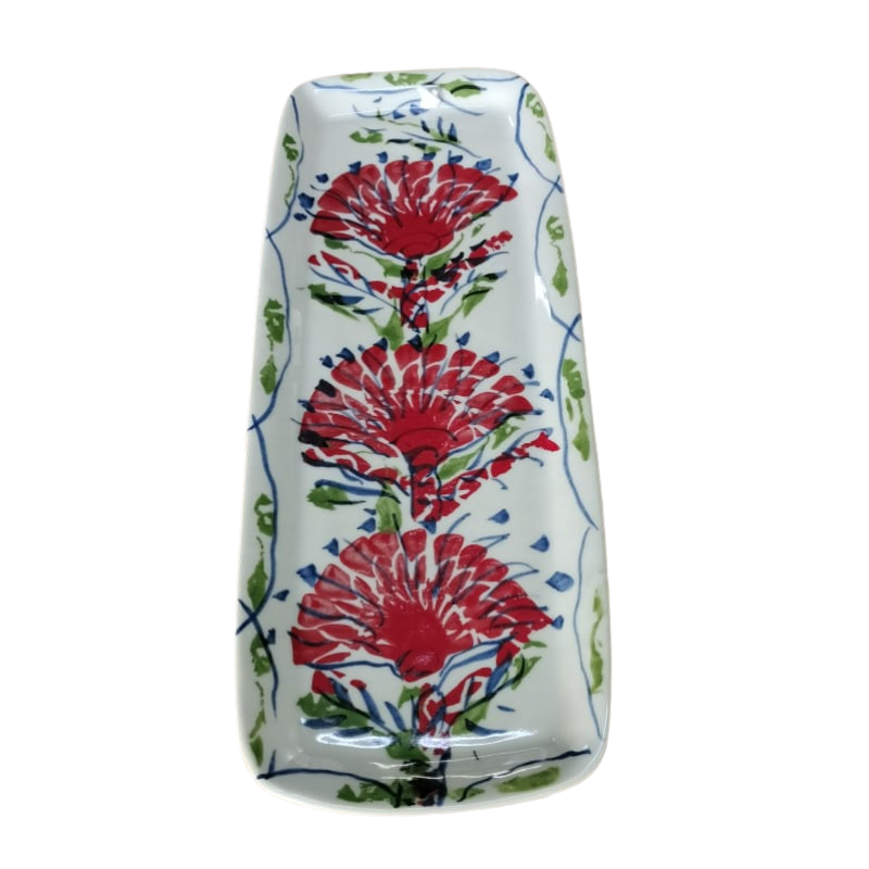 Esra Bosch - Rectangular Ceramic Snack Tray - Painted Red Pincushions - Handmade