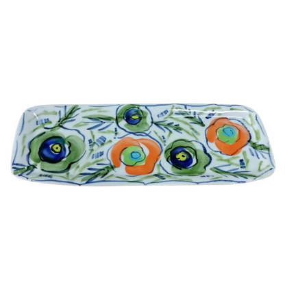 Esra Bosch - Rectangular Ceramic Snack Tray - Flowers - Handmade