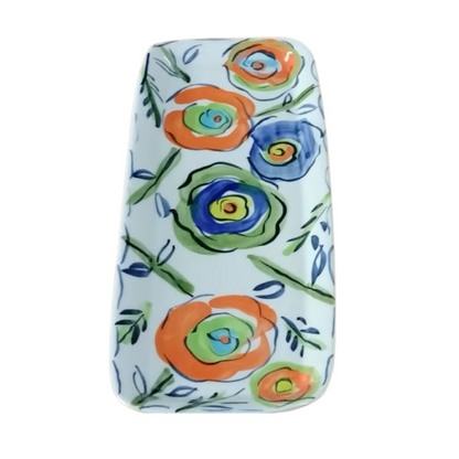Esra Bosch - Rectangular Ceramic Snack Tray - Flowers - Handmade