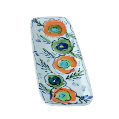 Esra Bosch - Rectangular Ceramic Snack Tray - Flowers - Handmade