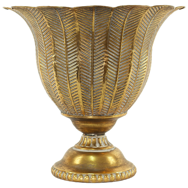 Folha Footed Vase in Golden Metal (38 cm x 19.5 cm)