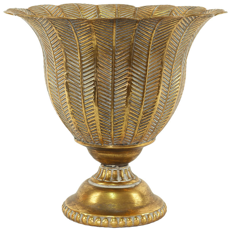 Folha Footed Vase in Golden Metal (38 cm x 19.5 cm)