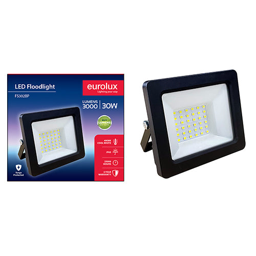 Eurolux - LED 30w Floodlight Black 4000K No Sensor Box - Sensor Flood - FS302BP